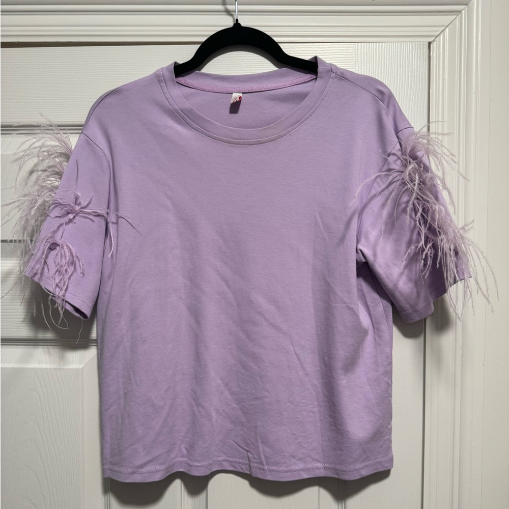 La’Ros Purple Feather Sleeve Top - Medium